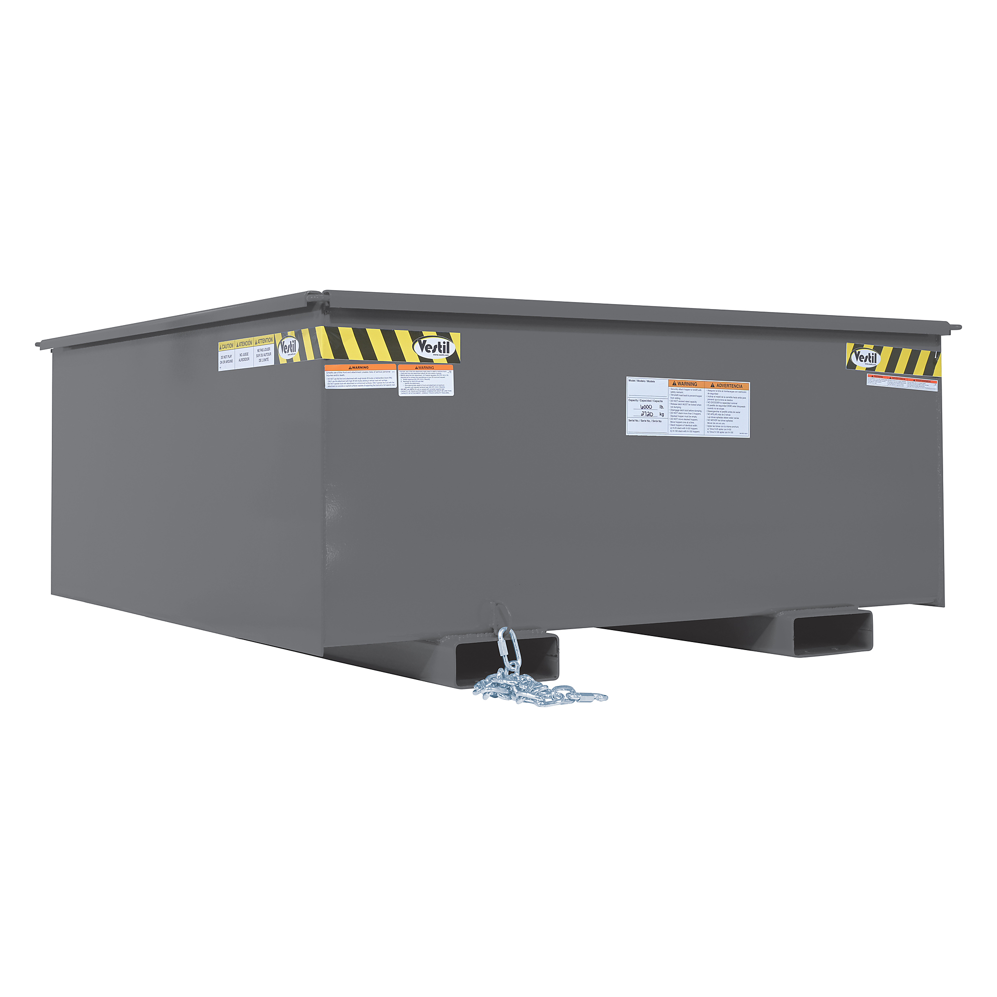 Vestil Steel Rotating Box Hopper — 1.25 Cu. Yd., 6000-Lb. Capacity, Fork Pockets, Powder Coat Finish, Gray, Model# R-125-HD-GYSG